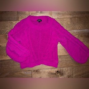 Express Hot Pink Knitted Chenille Bubble Sleeve Sweater